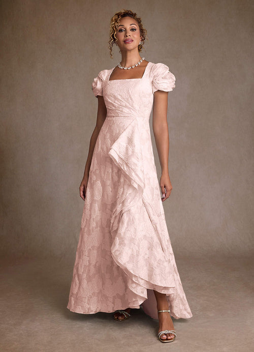 Light Pink Jacquard A-Line Pleated Floral Jacquard Dress
