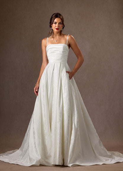 Diamond White A-Line Strapless Floral Jacquard Dress