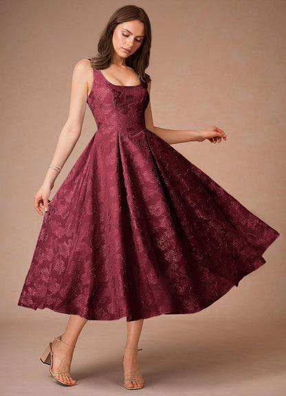 Briac Wine A-Line Midi Dress