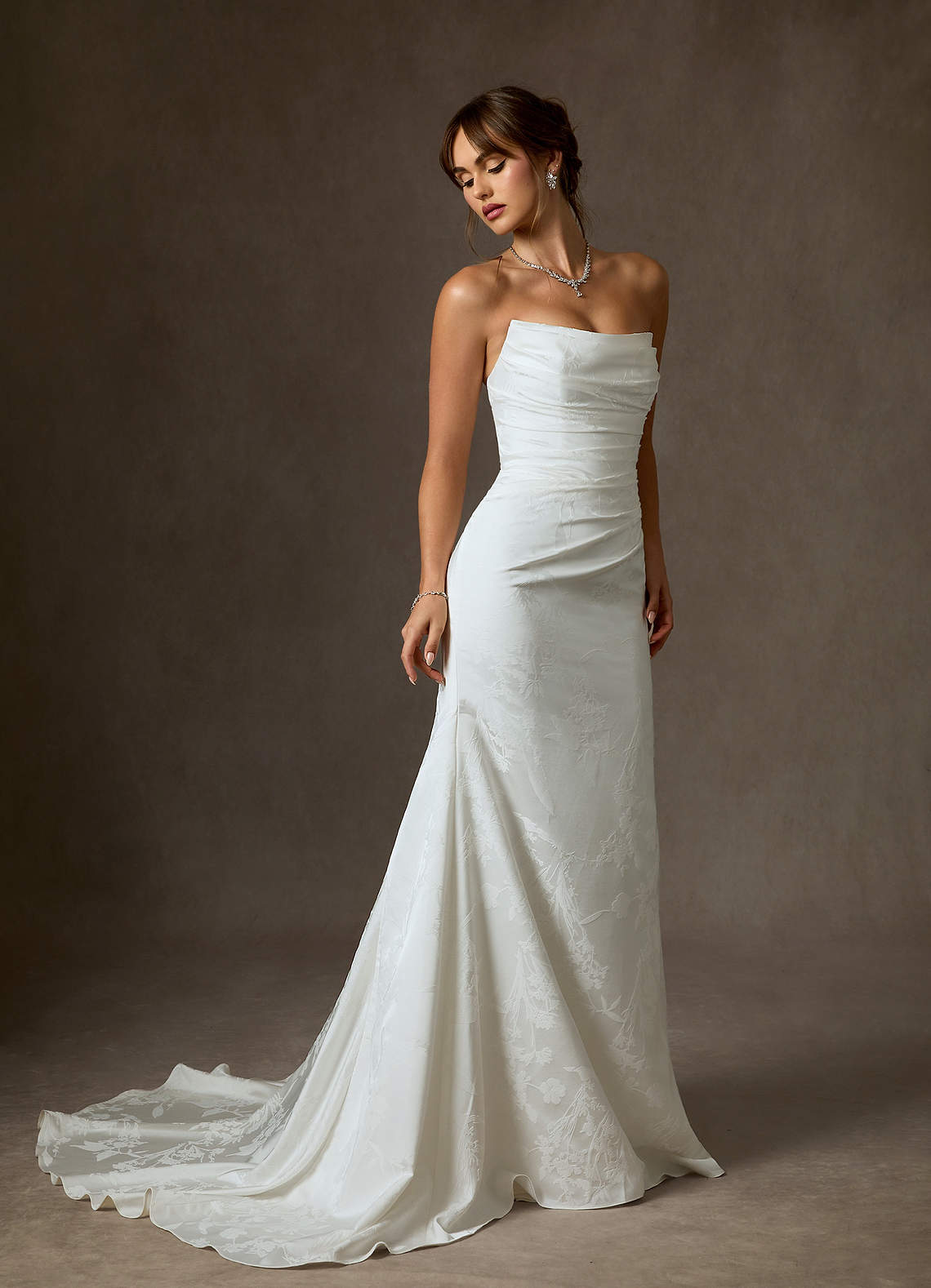 Diamond White Mermaid Strapless Floral Jacquard Dress