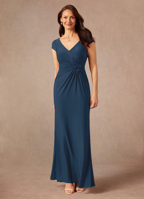 Neptune Dark Navy Mermaid V-Neck Sequins Lace Dress