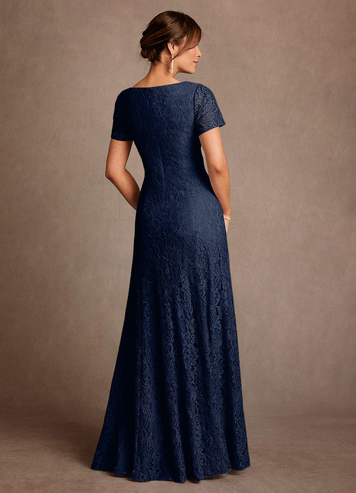 Dark Navy A-Line Lace Chiffon Dress