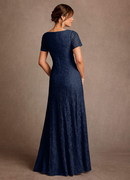 Dark Navy A-Line Lace Chiffon Dress