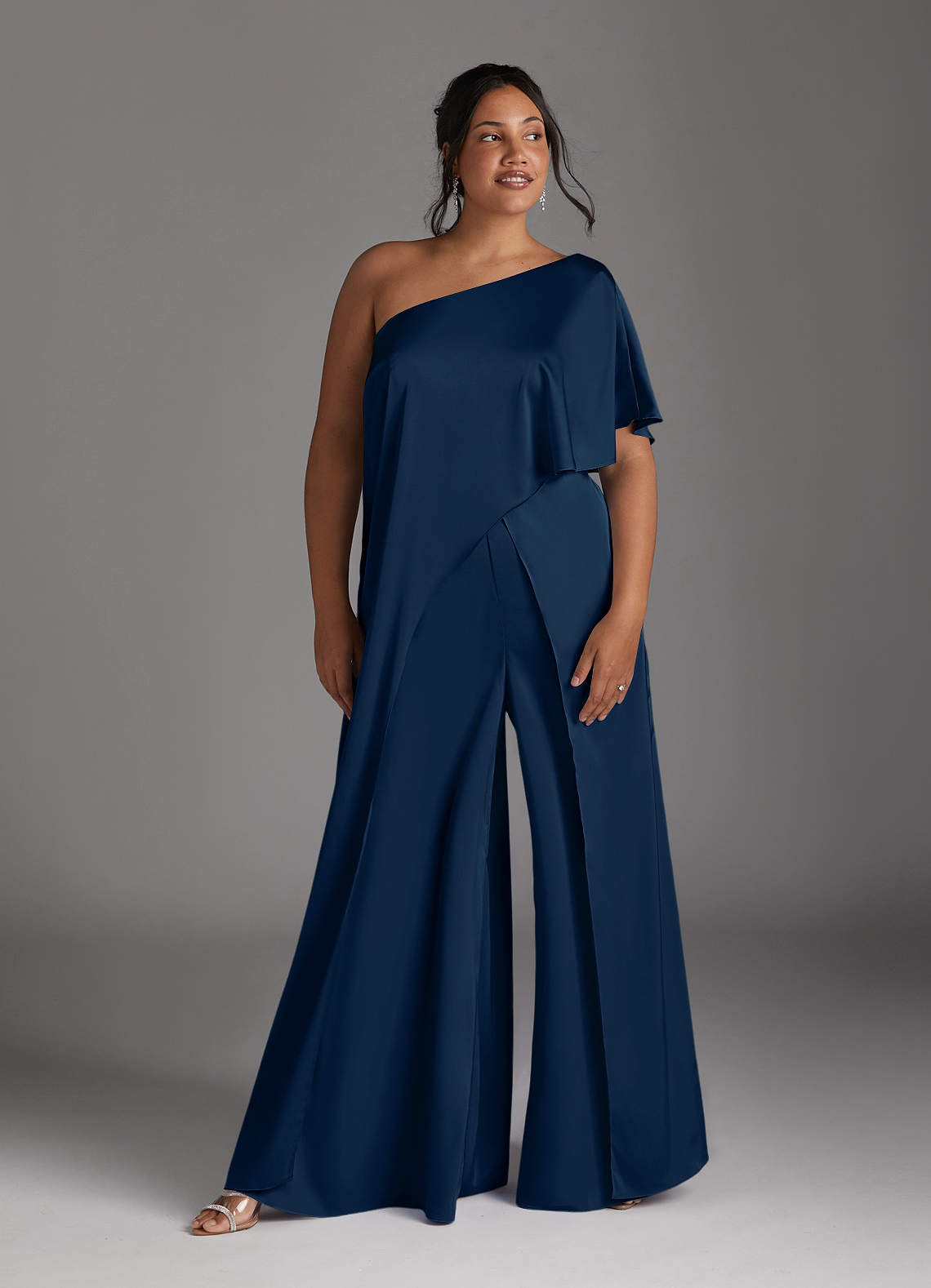 Dark Navy Jumpsuit/Pantsuit Stretch Satin Dress