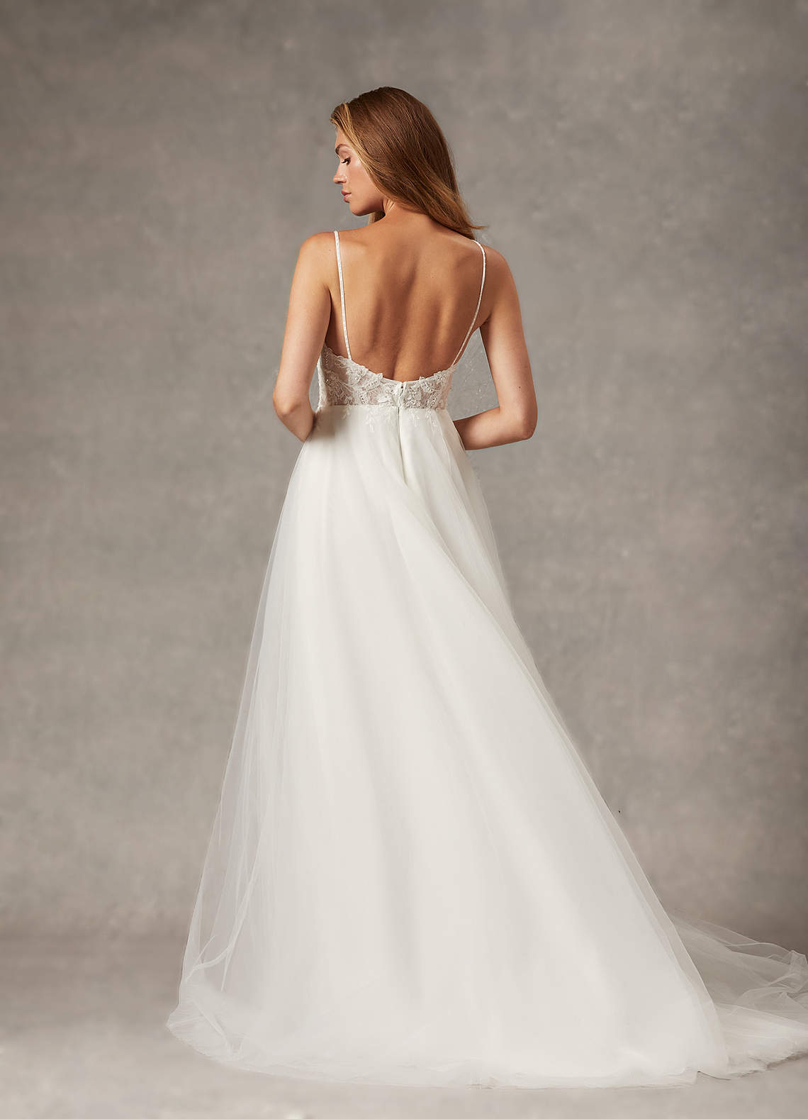 Diamond White A-Line V-Neck Sequins Tulle Dress