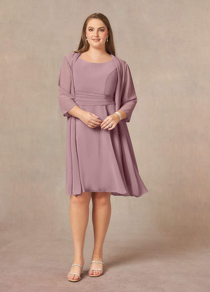 Dusty Rose A-Line Scoop Pleated Chiffon Dress