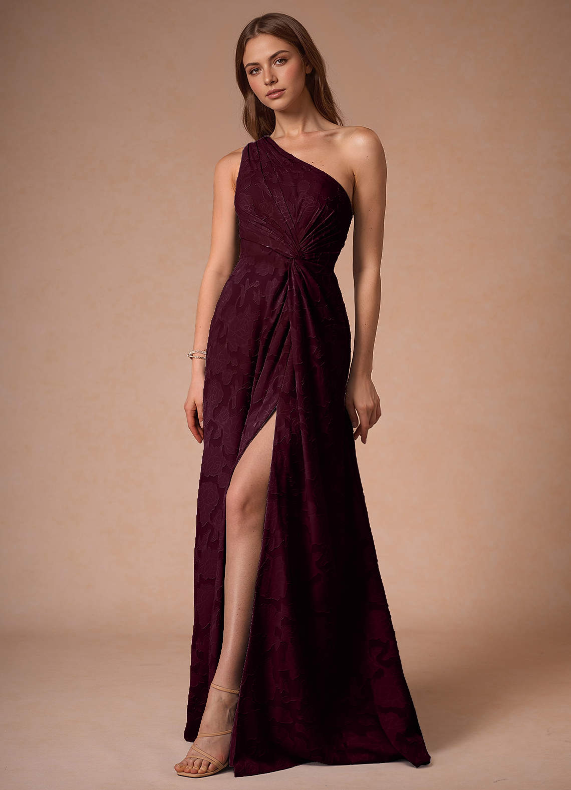 Hermosa Wine One Shoulder Maxi Dress  Dress