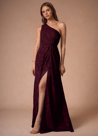 Hermosa Wine One Shoulder Maxi Dress  Dress
