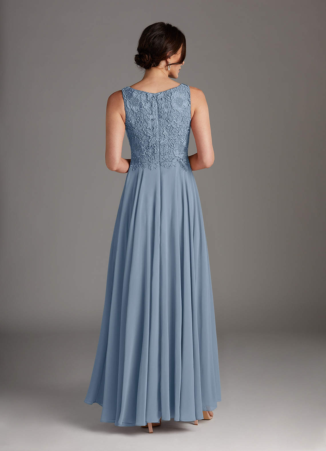 Dusty Blue A-Line Scoop lace Chiffon Dress