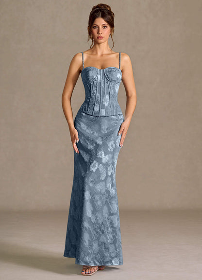 Mireya Dusty Blue Corset Two-Piece Prom Dress