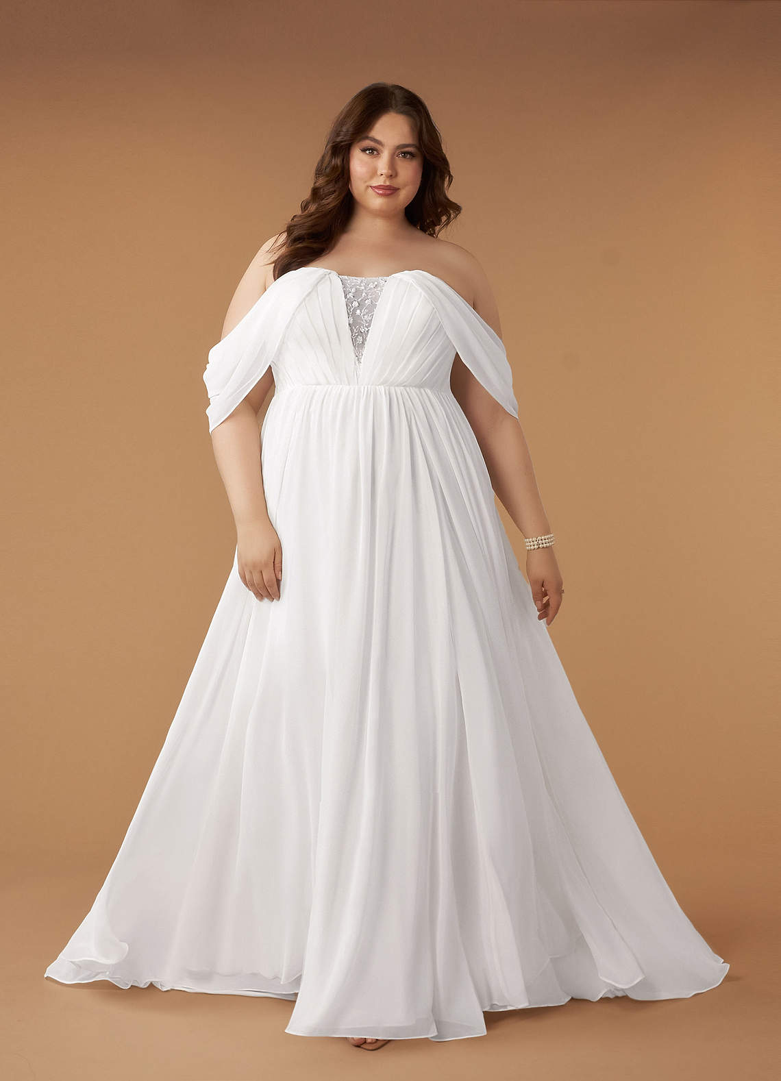 Diamond White A-Line Sweetheart Sequins Chiffon Dress