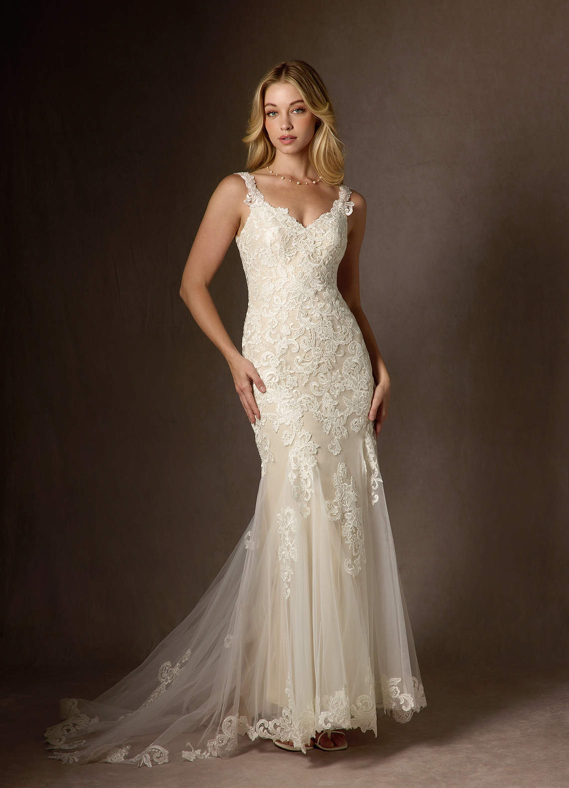 Diamond White Champagne Mermaid Sequins Tulle Dress