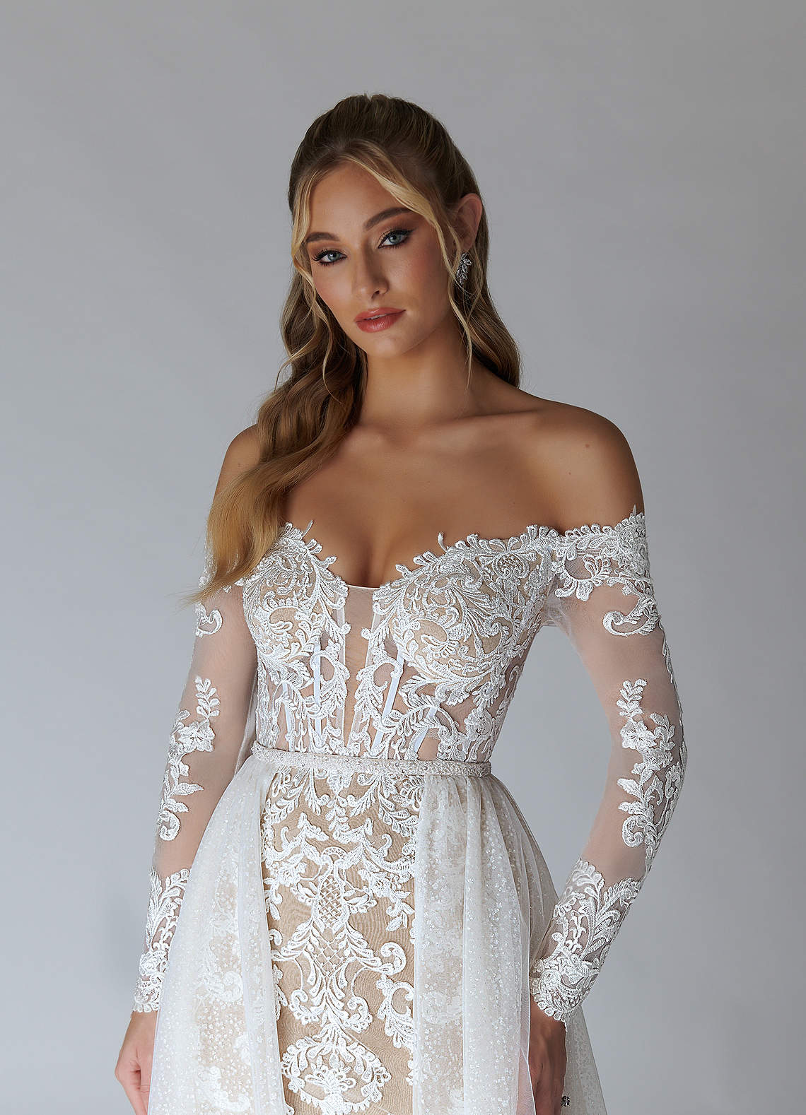 Diamond White Nude A-Line V-Neck Sequins Tulle Dress