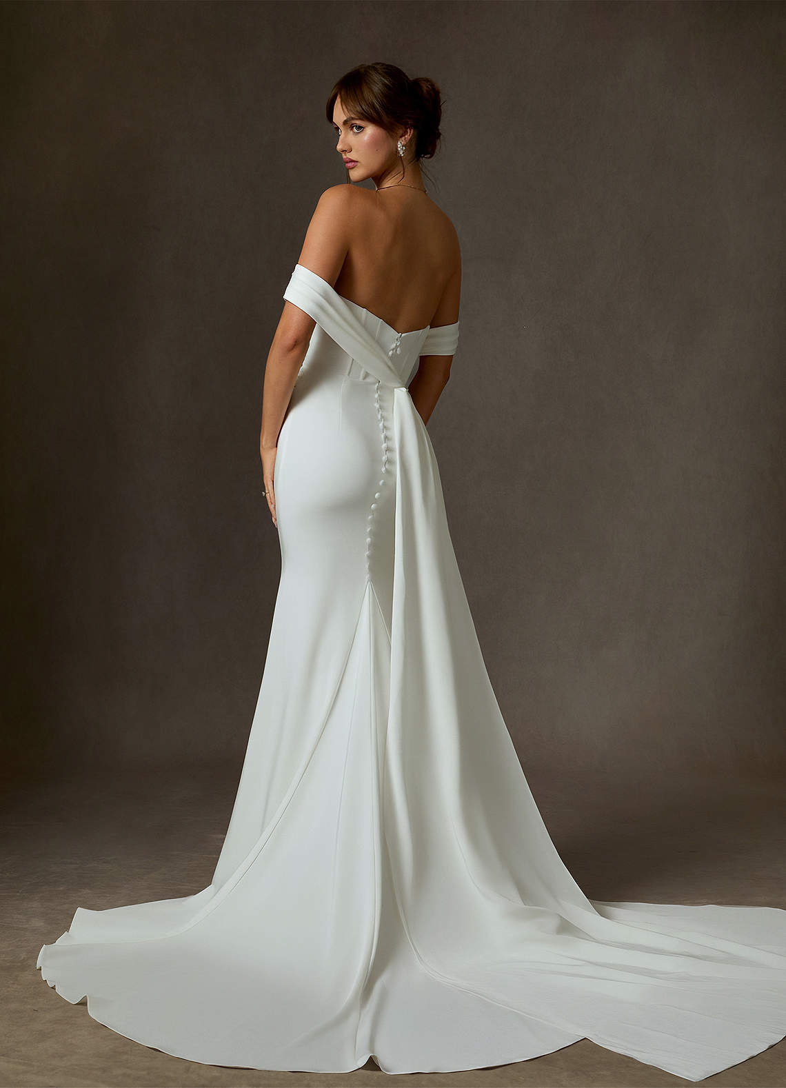 Diamond White Mermaid Off the Shoulder Crepe Back Satin Dress