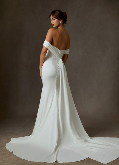Diamond White Mermaid Off the Shoulder Crepe Back Satin Dress