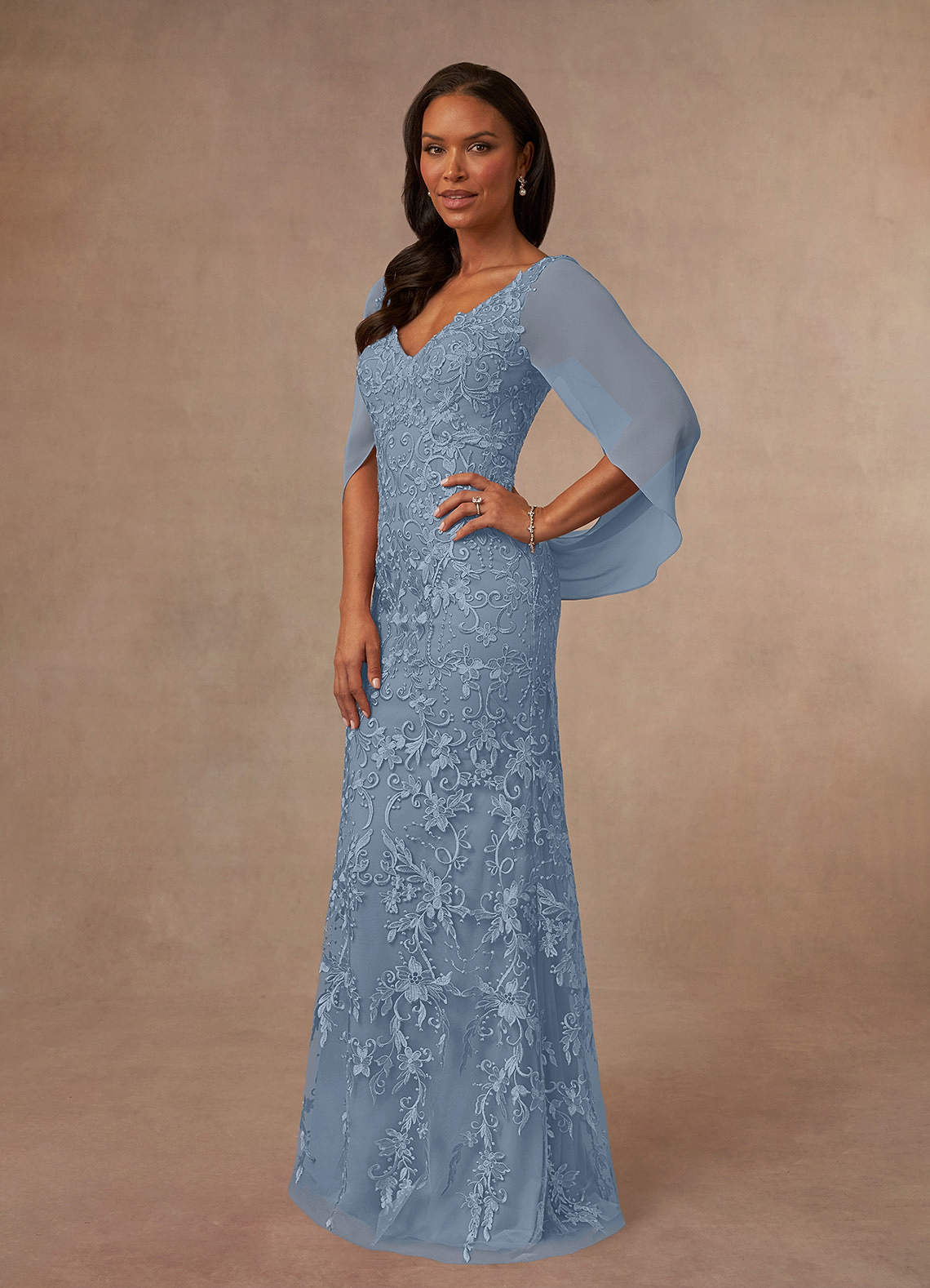 Dusty Blue Sheath V-Neck Chiffon Dress