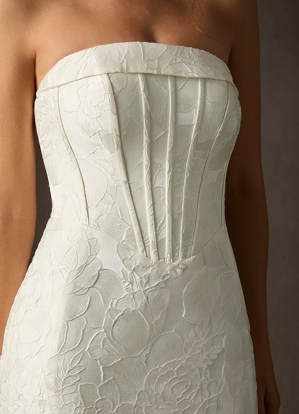 Antique White Mermaid Strapless Floral Jacquard Dress