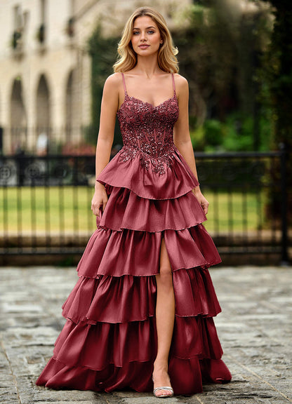 Jasmunya Burgundy Organza Prom Dress