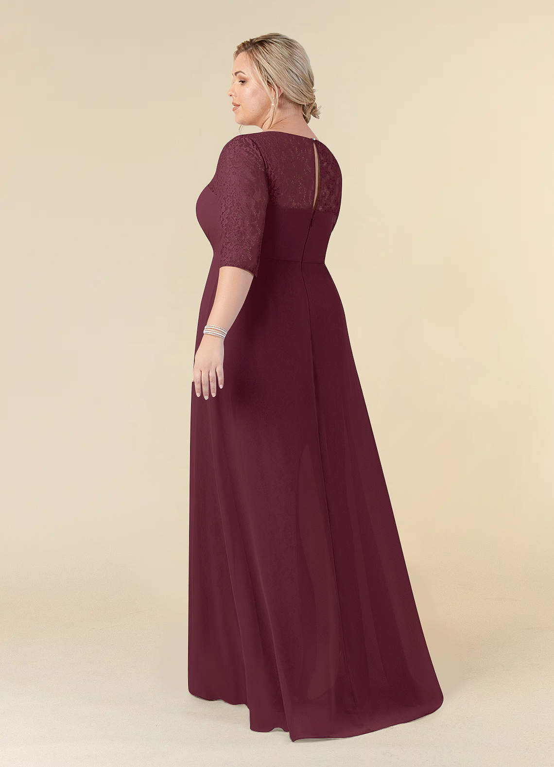 Cabernet A-Line Scoop lace Chiffon Dress