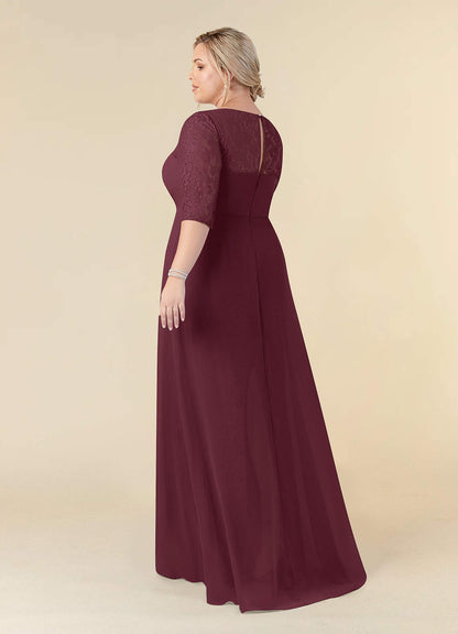 Cabernet A-Line Scoop lace Chiffon Dress