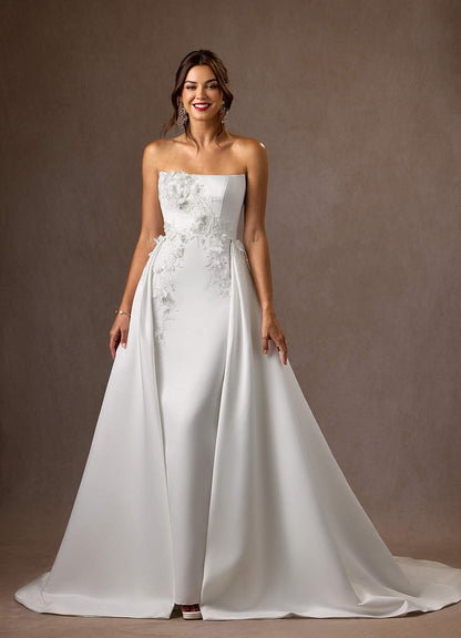 Diamond White Mermaid Strapless Matte Satin Dress