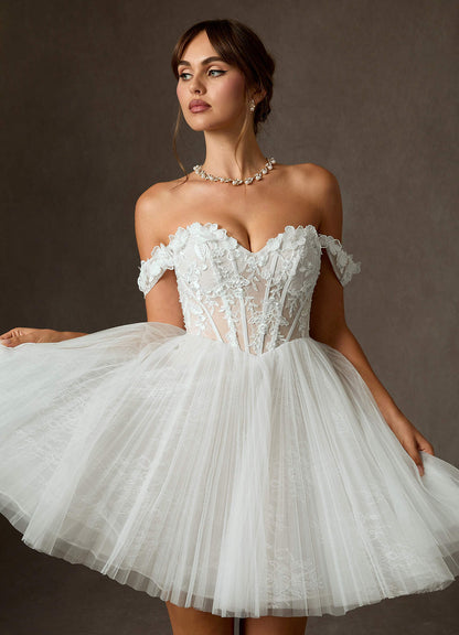 Diamond White Ball-Gown Off the Shoulder Lace Dress