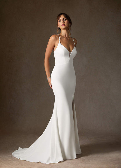 Diamond White Mermaid V-Neck Stretch Crepe Dress