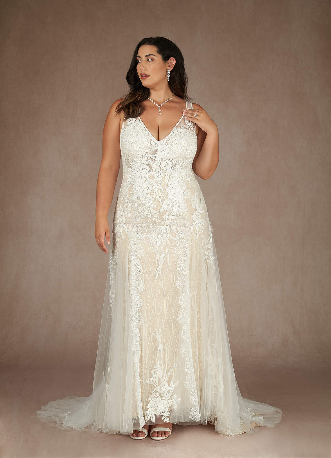 Diamond White Champagne Mermaid Sequins Tulle Dress