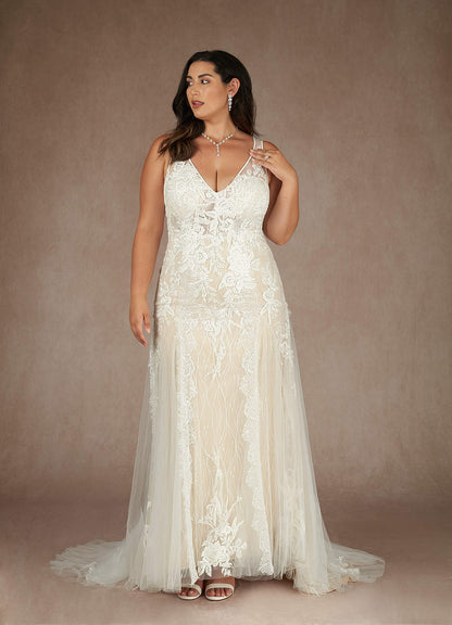 Diamond White Champagne Mermaid Sequins Tulle Dress