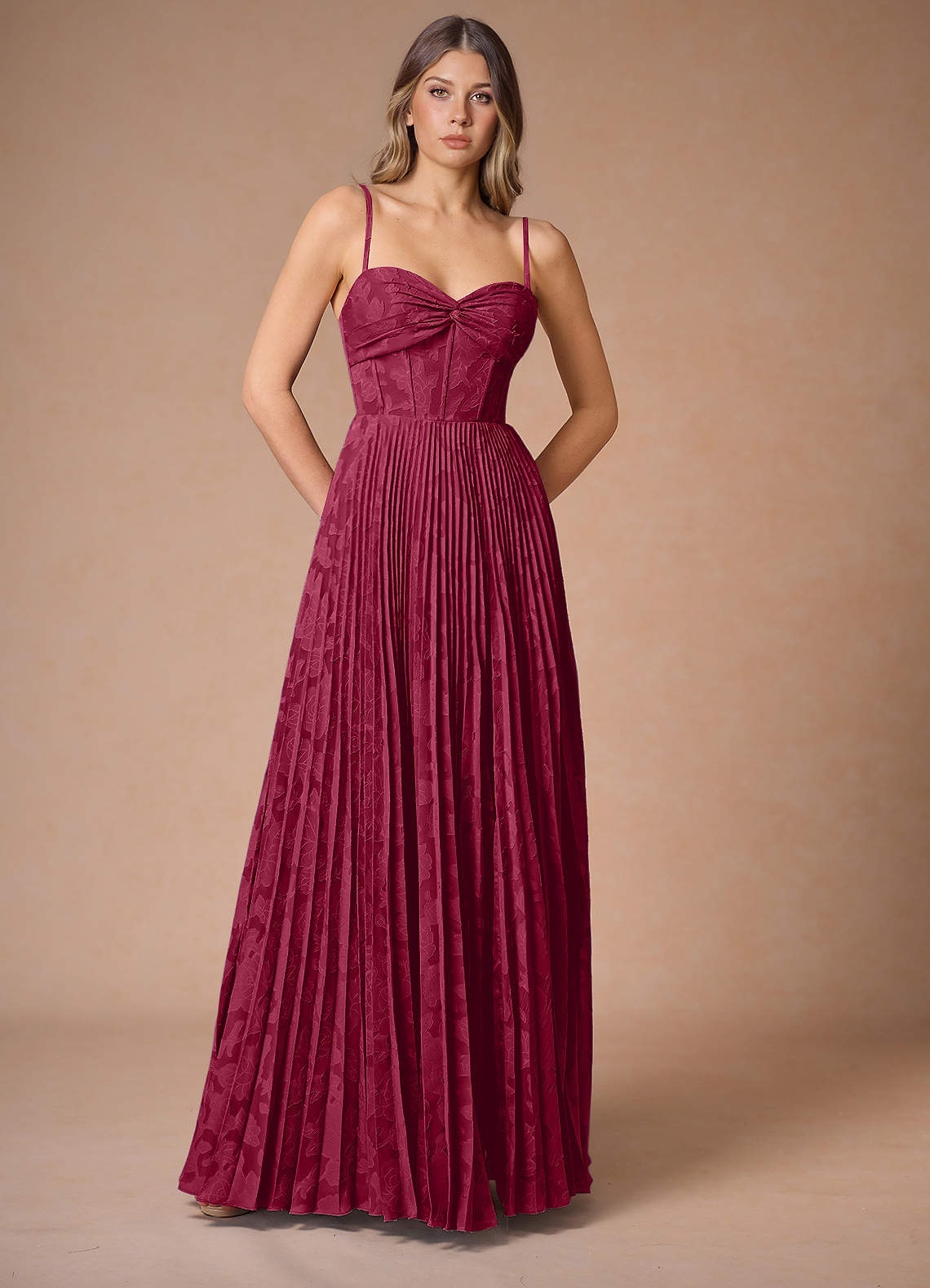 Akiko Merlot Pleated Maxi Dress