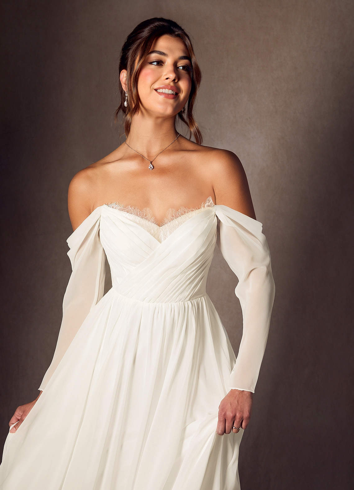 Cream A-Line Sweetheart lace Chiffon Dress