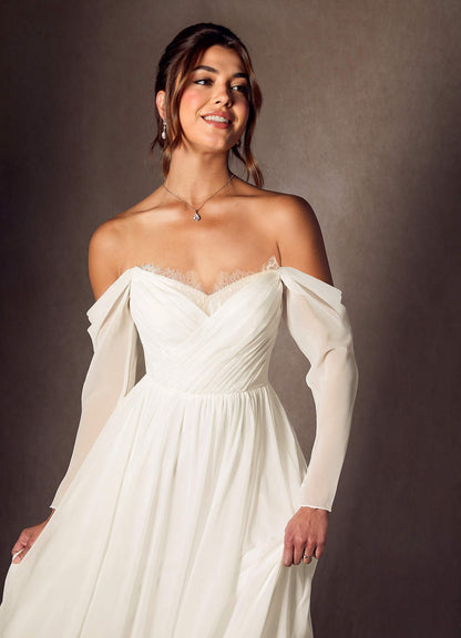 Cream A-Line Sweetheart lace Chiffon Dress