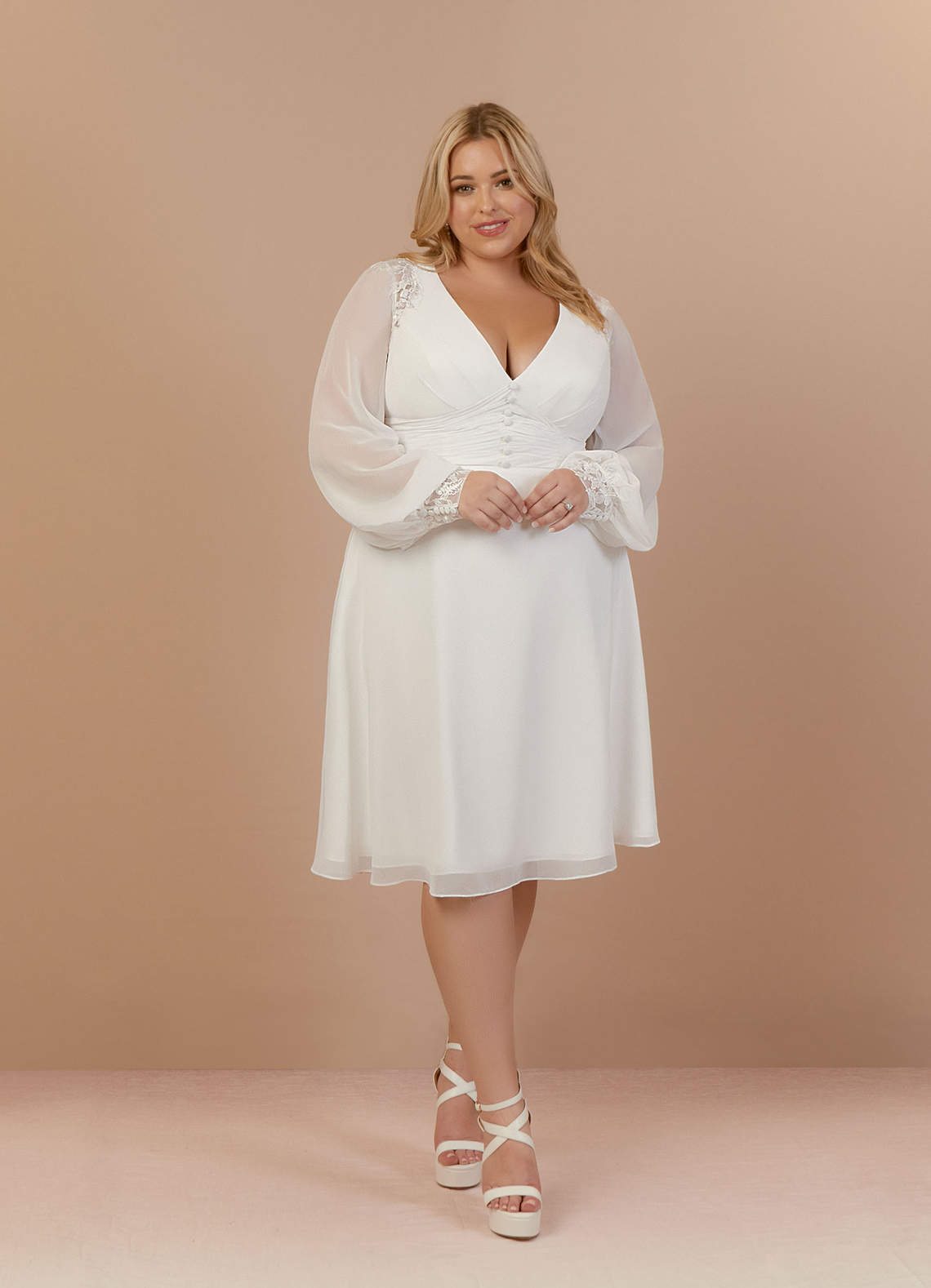 Diamond White A-Line V-Neck Lace Chiffon Dress