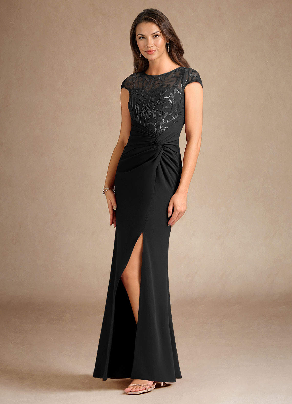 Black Mermaid Sequins Stretch Crepe Dress