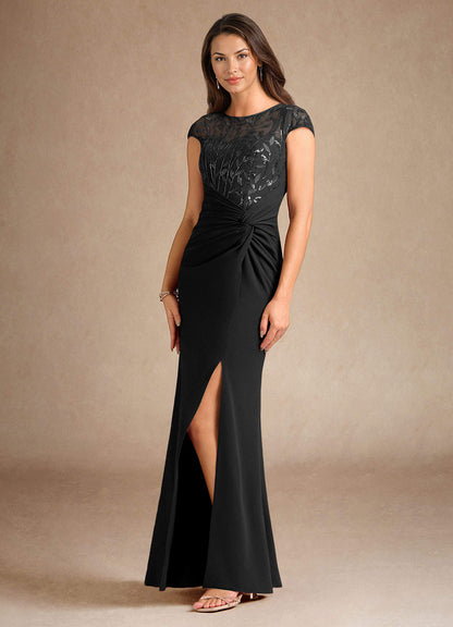 Black Mermaid Sequins Stretch Crepe Dress