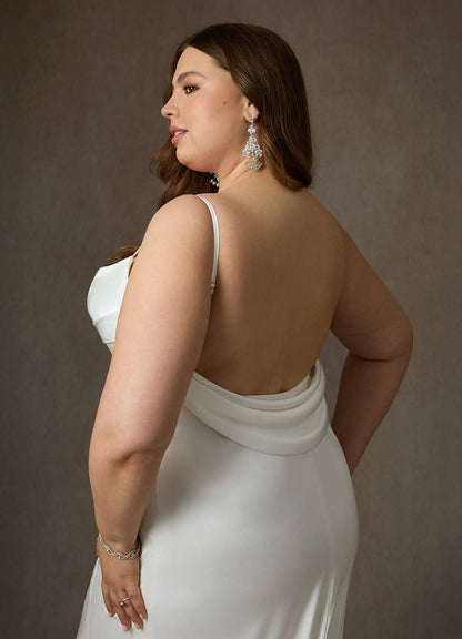 Diamond White Fit and Flare Stretch Satin Dress