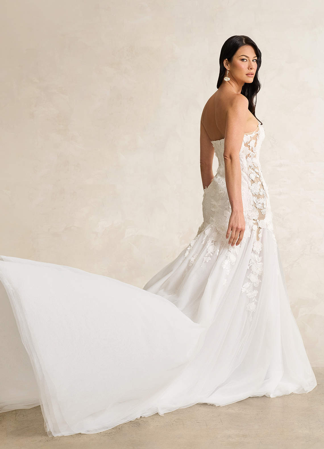 Diamond White Nude Mermaid Lace Tulle Dress