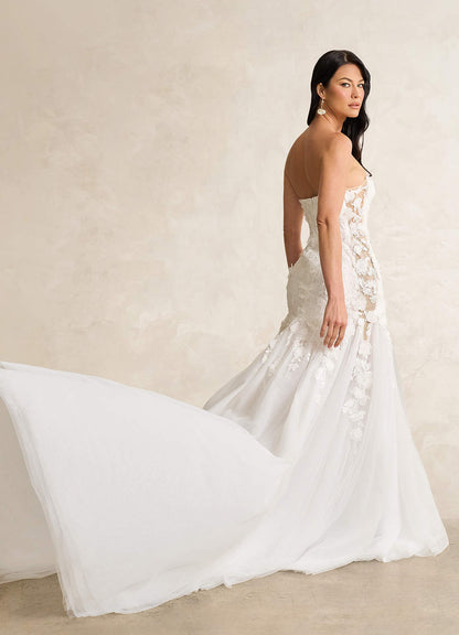 Diamond White Nude Mermaid Lace Tulle Dress