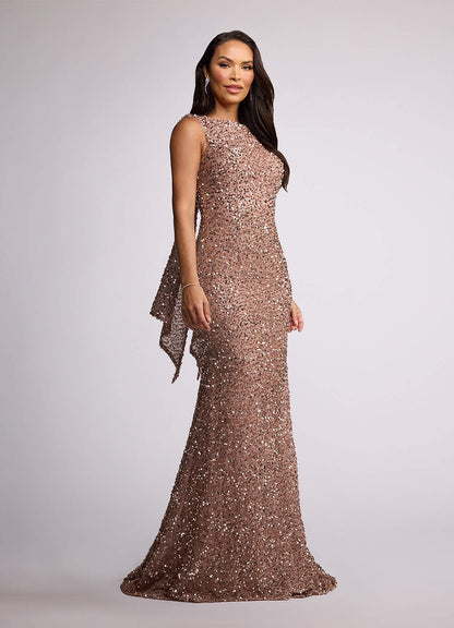Champagne Mermaid Ruched Sequins Dress