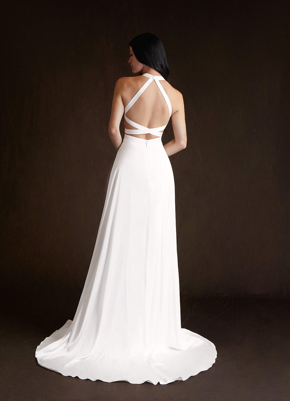 Diamond White A-Line Side Slit Stretch Satin Dress