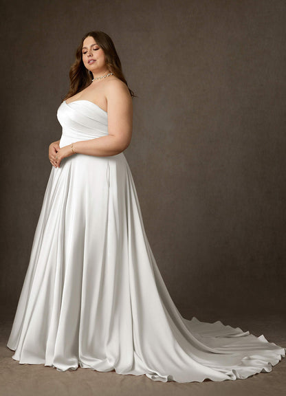 Diamond White A-Line Strapless Stretch Satin Dress