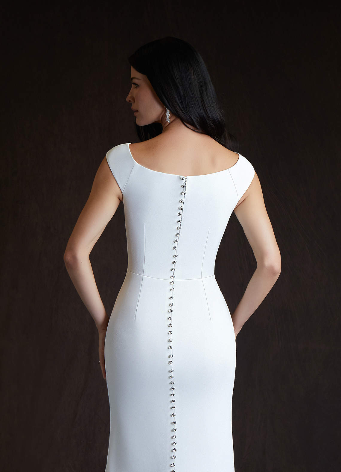 Diamond White Mermaid Bateau Neckline Stretch Crepe Dress