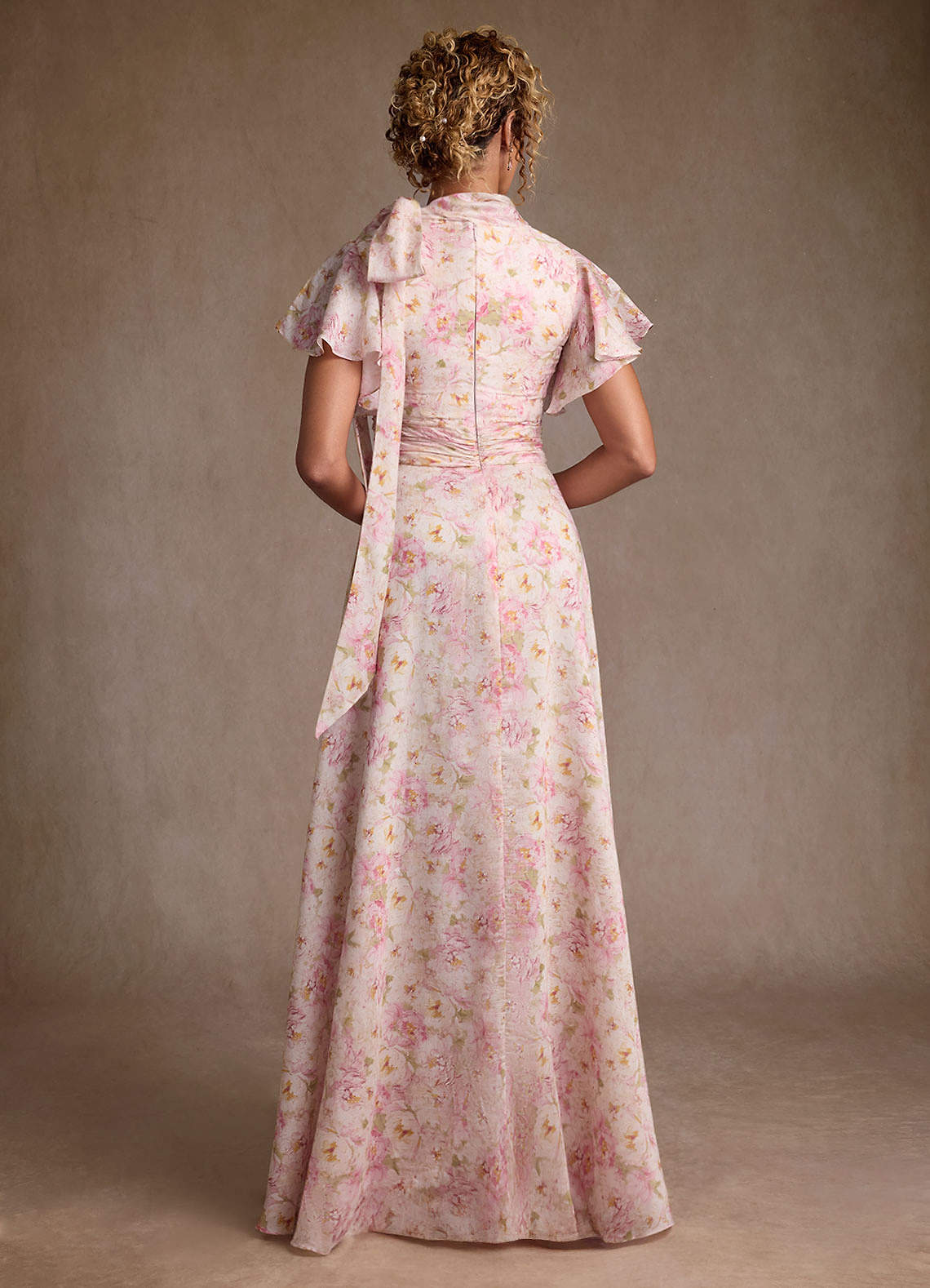 Antique Rose Floral A-Line Pleated Floral Dress