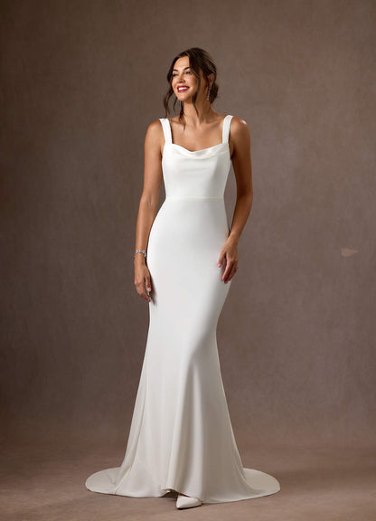 Diamond White Mermaid Crepe Back Satin Dress