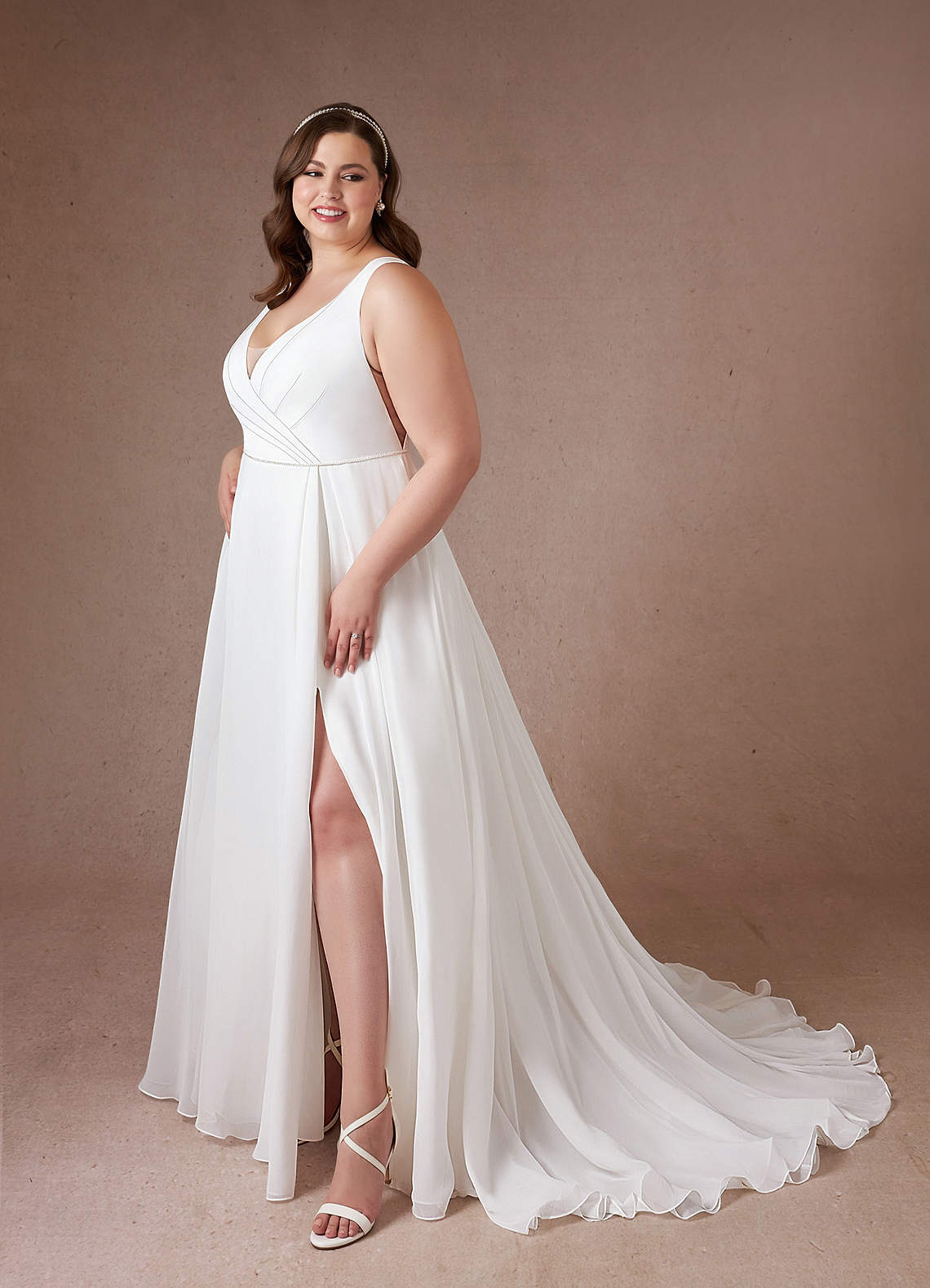 Diamond White A-Line Pleated Chiffon Dress