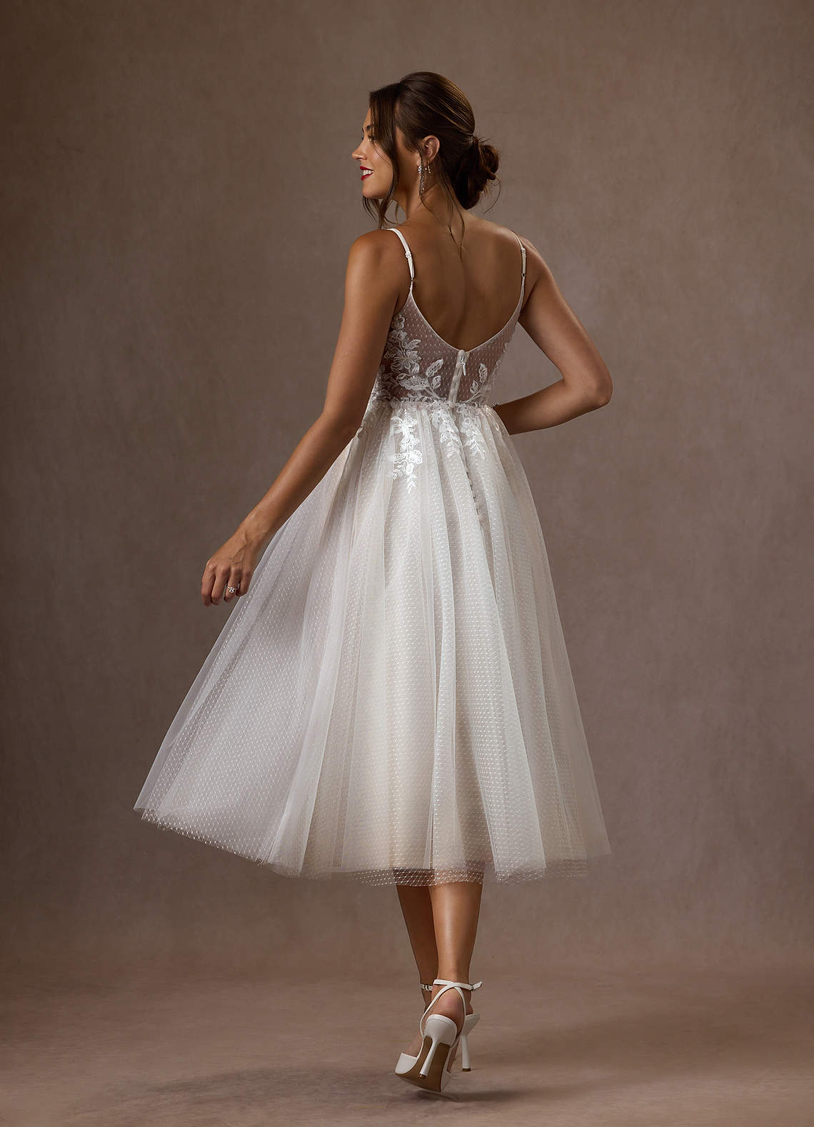 Diamond White A-Line V-Neck Sequins Tulle Dress