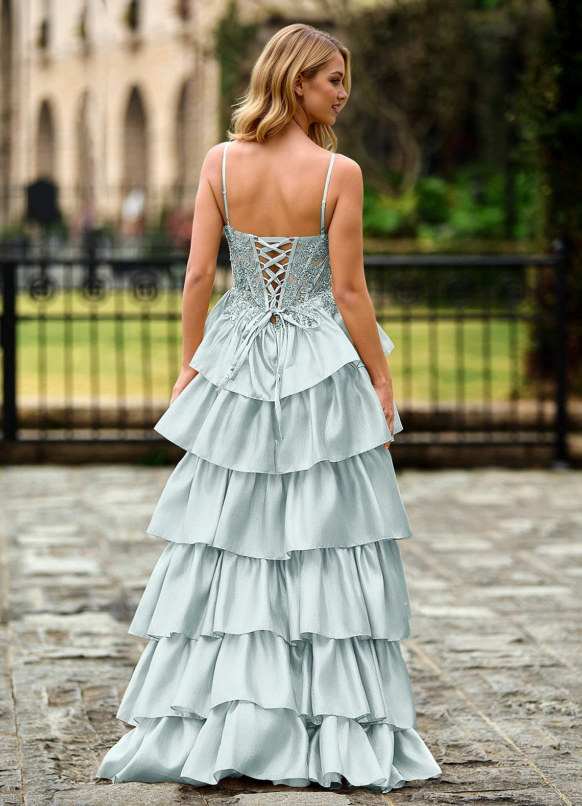 Jasmunya Sky Blue Organza Prom Dress