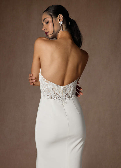 Diamond White Mermaid V-Neck Stretch Crepe Dress
