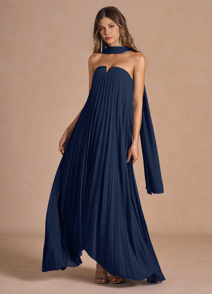Nahla Navy Allover Pleated Maxi Dress  Dress