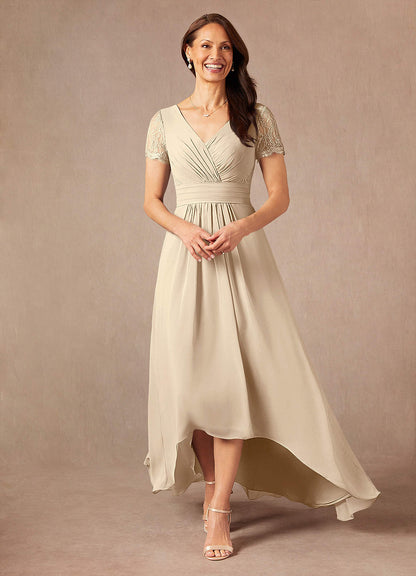 Champagne A-Line Lace Chiffon Dress